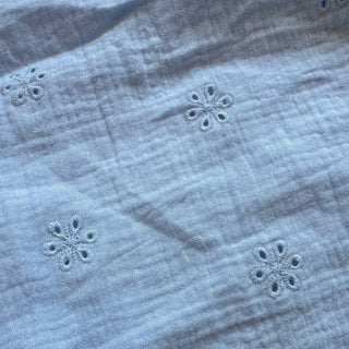 Japanese Fashion Designer Solid Blue Non-Stretch Embroidery Cotton Double Gauze DS34603