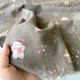 Japanese Designer Conversational Gray Non-Stretch Cotton Double Gauze DS34612