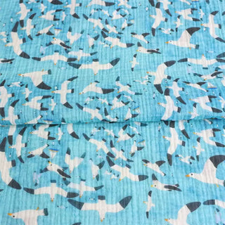 Japanese Designer Animal Blue Non-Stretch Cotton Double Gauze DS34622