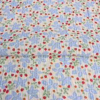 Japanese Designer Floral Blue Non-Stretch Cotton Double Gauze DS34623