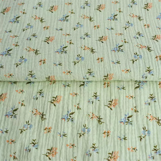 Japanese Designer Floral Green Non-Stretch Cotton Double Gauze DS34625