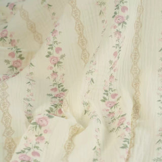 Japanese Designer Floral Off-White Non-Stretch Cotton Double Gauze DS34627