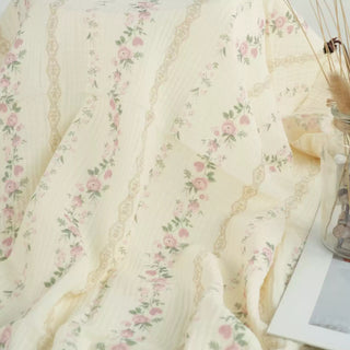 Japanese Designer Floral Off-White Non-Stretch Cotton Double Gauze DS34627