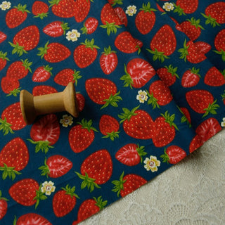 Yardblox Exclusive Japanese Fashion Designer Fruits and Vegetables Blue/Multi Color Non-Stretch Cotton Twill DS35501