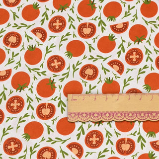 Yardblox Exclusive Japanese Fashion Designer Fruits and Vegetables White Non-Stretch Cotton Plain Woven DS37501