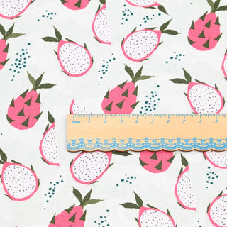 Yardblox Exclusive Japanese Fashion Designer Fruits and Vegetables White Non-Stretch Cotton Plain Woven DS37503