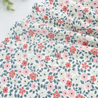 Yardblox Exclusive Japanese Fashion Designer Floral White Non-Stretch Cotton Pinwale Corduroy DS38501