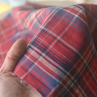 Japanese Fashion Designer Plaid Red Non-Stretch Double Faced Cotton Double Gauze DS39513