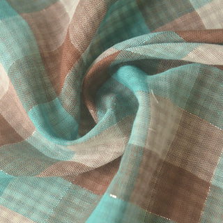 Japanese Fashion Designer Plaid Turquoise Non-Stretch Double Faced Cotton Double Gauze DS39518