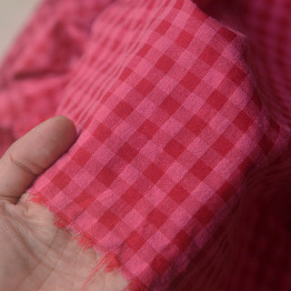 Korean Fashion Designer Gingham Pink Non-Stretch Salt Shrinking / Puckered Cotton Polyester Blended Seersucker DS39519