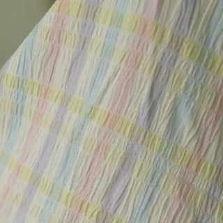 Korean Fashion Designer Plaid Multi Color Non-Stretch Crinkled / Washed Linen Cotton Blended Plain Woven DS39602