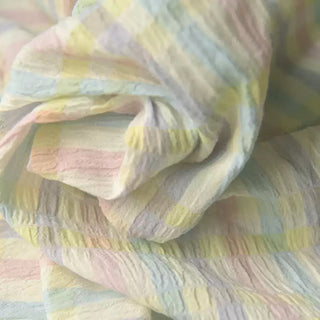 Korean Fashion Designer Plaid Multi Color Non-Stretch Crinkled / Washed Linen Cotton Blended Plain Woven DS39602