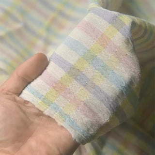 Korean Fashion Designer Plaid Multi Color Non-Stretch Crinkled / Washed Linen Cotton Blended Plain Woven DS39602