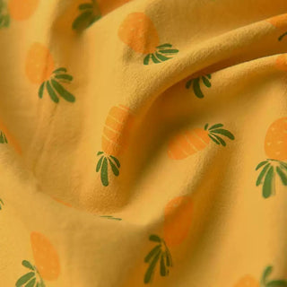 Korean Fashion Designer Fruits and Vegetables Yellow Non-Stretch Washed Linen Cotton Blended Crepe DS39604