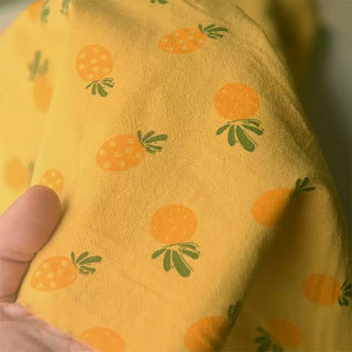 Korean Fashion Designer Fruits and Vegetables Yellow Non-Stretch Washed Linen Cotton Blended Crepe DS39604