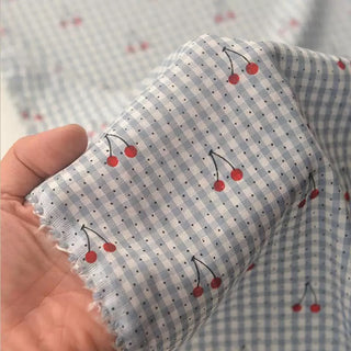 Korean Fashion Designer Fruits and Vegetables Blue Non-Stretch Cotton Polyester Blended Plain Woven DS39607
