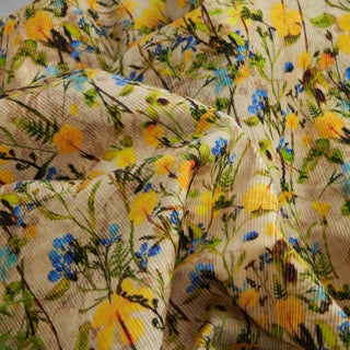 Yardblox Exclusive Japanese Fashion Designer Floral Yellow Non-Stretch Sand Washed Cotton Standard Corduroy DS40501