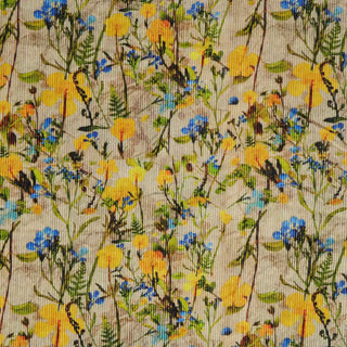 Yardblox Exclusive Japanese Fashion Designer Floral Yellow Non-Stretch Sand Washed Cotton Standard Corduroy DS40501