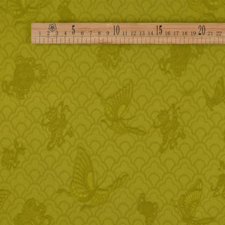 Japanese Fashion Designer Butterfly Chartreuse Non-Stretch Viscose Jacquard Satin DS42501