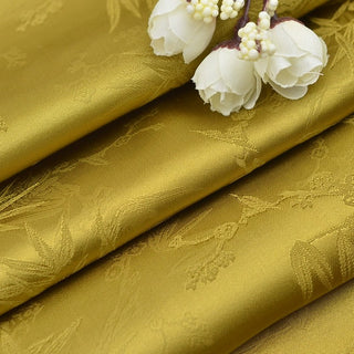 Japanese Fashion Designer Botanical Yellow Non-Stretch Viscose Jacquard Satin DS42502