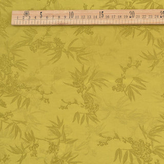 Japanese Fashion Designer Botanical Yellow Non-Stretch Viscose Jacquard Satin DS42502