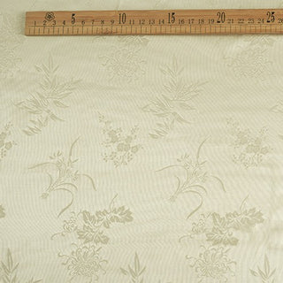 Japanese Fashion Designer Botanical Off-White Non-Stretch Viscose Rayon Blended Jacquard Satin DS42504