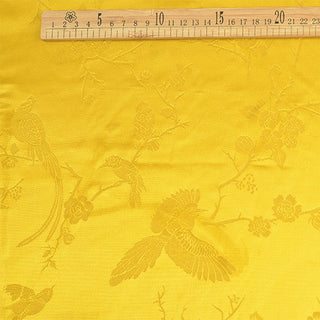 Japanese Fashion Designer Botanical Yellow Non-Stretch Viscose Rayon Blended Jacquard Satin DS42505