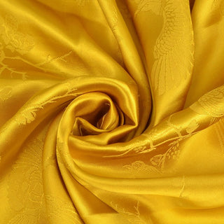 Japanese Fashion Designer Botanical Yellow Non-Stretch Viscose Rayon Blended Jacquard Satin DS42505