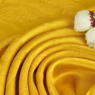 Japanese Fashion Designer Botanical Yellow Non-Stretch Viscose Rayon Blended Jacquard Satin DS42505