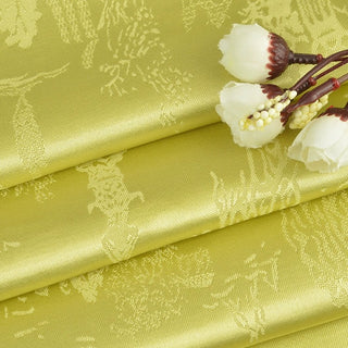 Japanese Fashion Designer Botanical Chartreuse Non-Stretch Viscose Rayon Blended Jacquard Satin DS42506