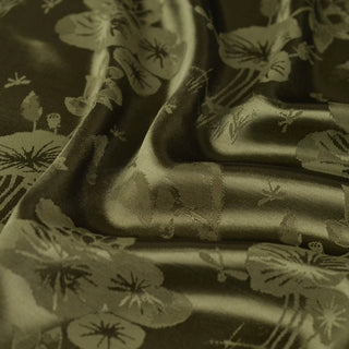 Japanese Fashion Designer Botanical Green Non-Stretch Viscose Rayon Blended Jacquard Satin DS42516