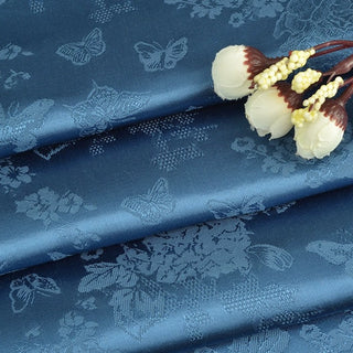 Japanese Fashion Designer Butterfly Blue Non-Stretch Viscose Rayon Blended Jacquard Satin DS42519