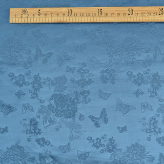 Japanese Fashion Designer Butterfly Blue Non-Stretch Viscose Rayon Blended Jacquard Satin DS42519