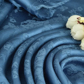 Japanese Fashion Designer Butterfly Blue Non-Stretch Viscose Rayon Blended Jacquard Satin DS42519