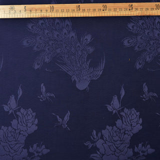 Japanese Fashion Designer Botanical Blue Non-Stretch Viscose Rayon Blended Jacquard Satin DS42523