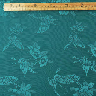 Japanese Fashion Designer Butterfly Turquoise Non-Stretch Viscose Rayon Blended Jacquard Satin DS42524