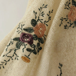 French Fashion Designer Floral Brown Stretch Open Weave / Embroidery Wool Acrylic Blended Sweater Knit DS43501