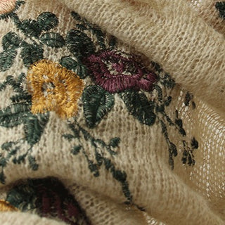 French Fashion Designer Floral Brown Stretch Open Weave / Embroidery Wool Acrylic Blended Sweater Knit DS43501