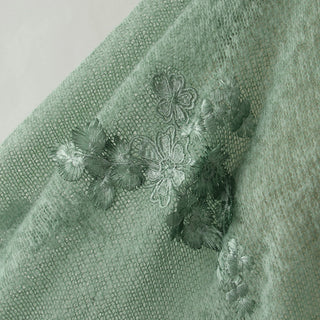 French Fashion Designer Floral Green Stretch Open Weave / Embroidery Wool Acrylic Blended Sweater Knit DS43502