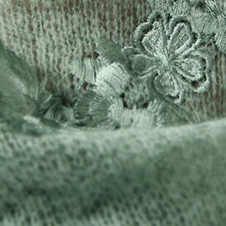 French Fashion Designer Floral Green Stretch Open Weave / Embroidery Wool Acrylic Blended Sweater Knit DS43502