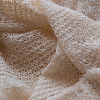 Korean Fashion Designer Solid Off-White Stretch Open Weave Polyester Viscose Blended Sweater Knit DS43504