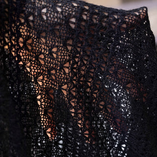 Korean Fashion Designer Solid Black Stretch Open Weave Polyester Viscose Blended Sweater Knit DS43506