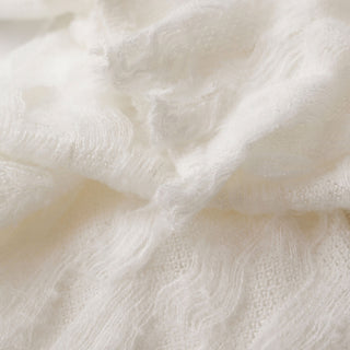 Korean Fashion Designer Solid White Stretch Open Weave / Fringe Acrylic Polyester Blended Sweater Knit DS43507