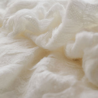 Korean Fashion Designer Solid White Stretch Open Weave / Fringe Acrylic Polyester Blended Sweater Knit DS43507