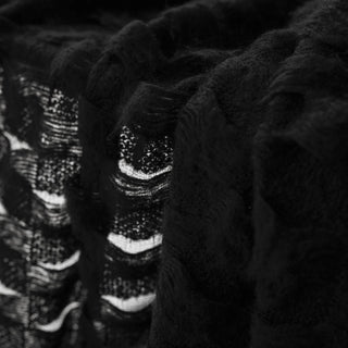 Korean Fashion Designer Solid Black Stretch Open Weave / Fringe Acrylic Polyester Blended Sweater Knit DS43508