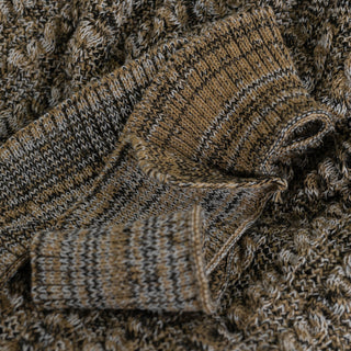 Italian Fashion Designer Cable Brown Stretch Acrylic Wool Blended Sweater Knit DS43510