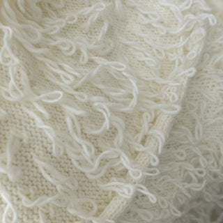 Italian Fashion Designer Solid White Stretch Fringe Acrylic Wool Blended Sweater Knit DS43511