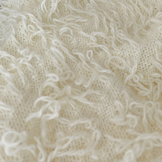 Italian Fashion Designer Solid White Stretch Fringe Acrylic Wool Blended Sweater Knit DS43511