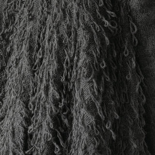 Italian Fashion Designer Solid Gray Stretch Fringe Acrylic Wool Blended Sweater Knit DS43512
