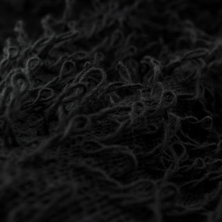 Italian Fashion Designer Solid Black Stretch Fringe Acrylic Wool Blended Sweater Knit DS43513